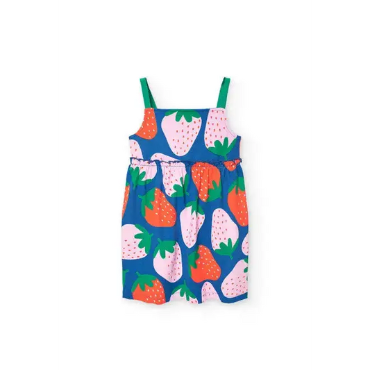 Completo mare bambina 2-8 anni Boboli con vestito a fantasia fragole colorate su sfondo blu