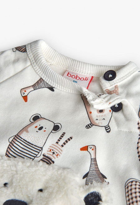 Completo neonato maglia bianca e grigio scuro con stampa animaletti e coulisse Boboli