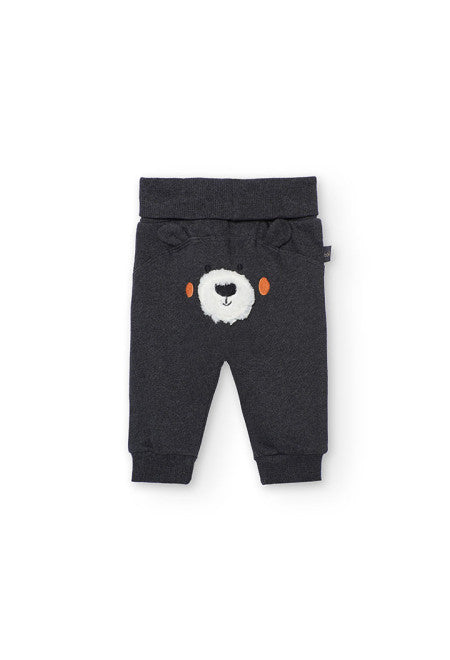 Pantaloni neonato grigio scuro con orsetto ricamato Completo neonato maglia bianca e grigio scuro Boboli