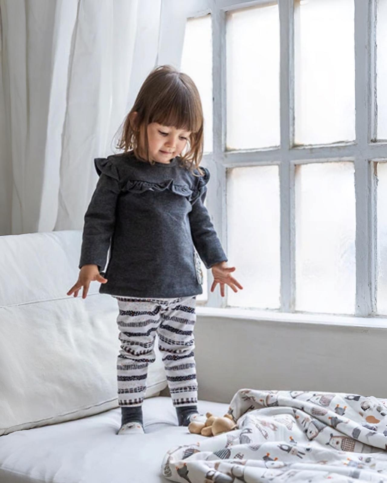 Completo per neonata in felpa grigio scuro Boboli con maglia a maniche lunghe e pantaloni a righe