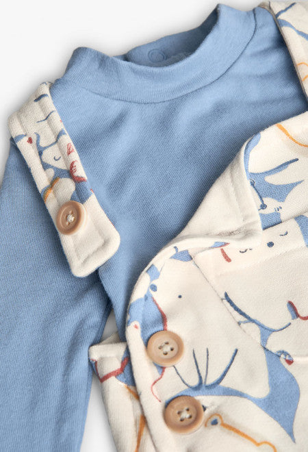 Completo per neonato in maglia con animali blu di Boboli con bottoni e dettagli colorati