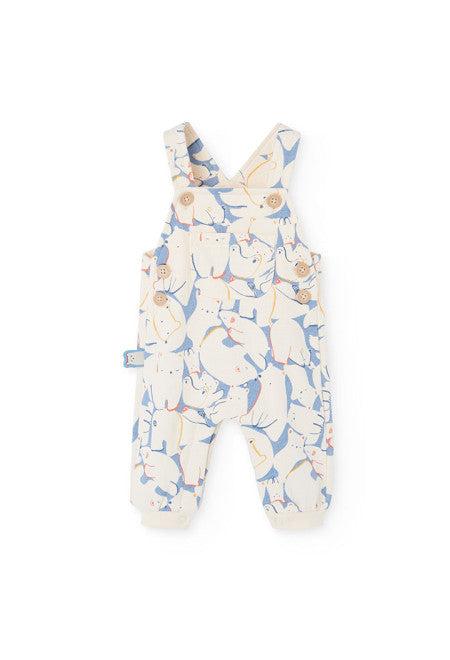 Completo per neonato in maglia con animali blu di Boboli con bretelle regolabili e bottoni