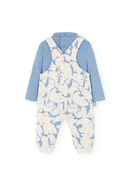 Completo per neonato in maglia con animali blu Boboli con pantaloni a bretelle e maglia a maniche lunghe