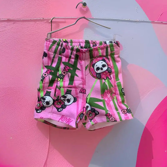 shorts rosa bimba panda Mousse pantaloni corti in cotone con stampa panda e bambu, vita elasticizzata