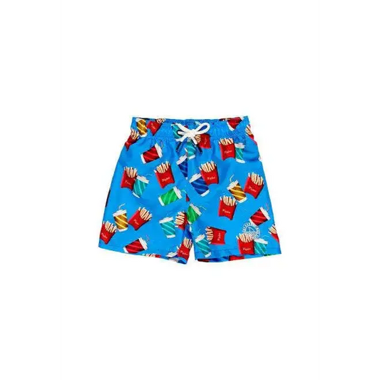Costume modello Boxer per Bambino Boboli con fantasia patatine fritte su sfondo azzurro