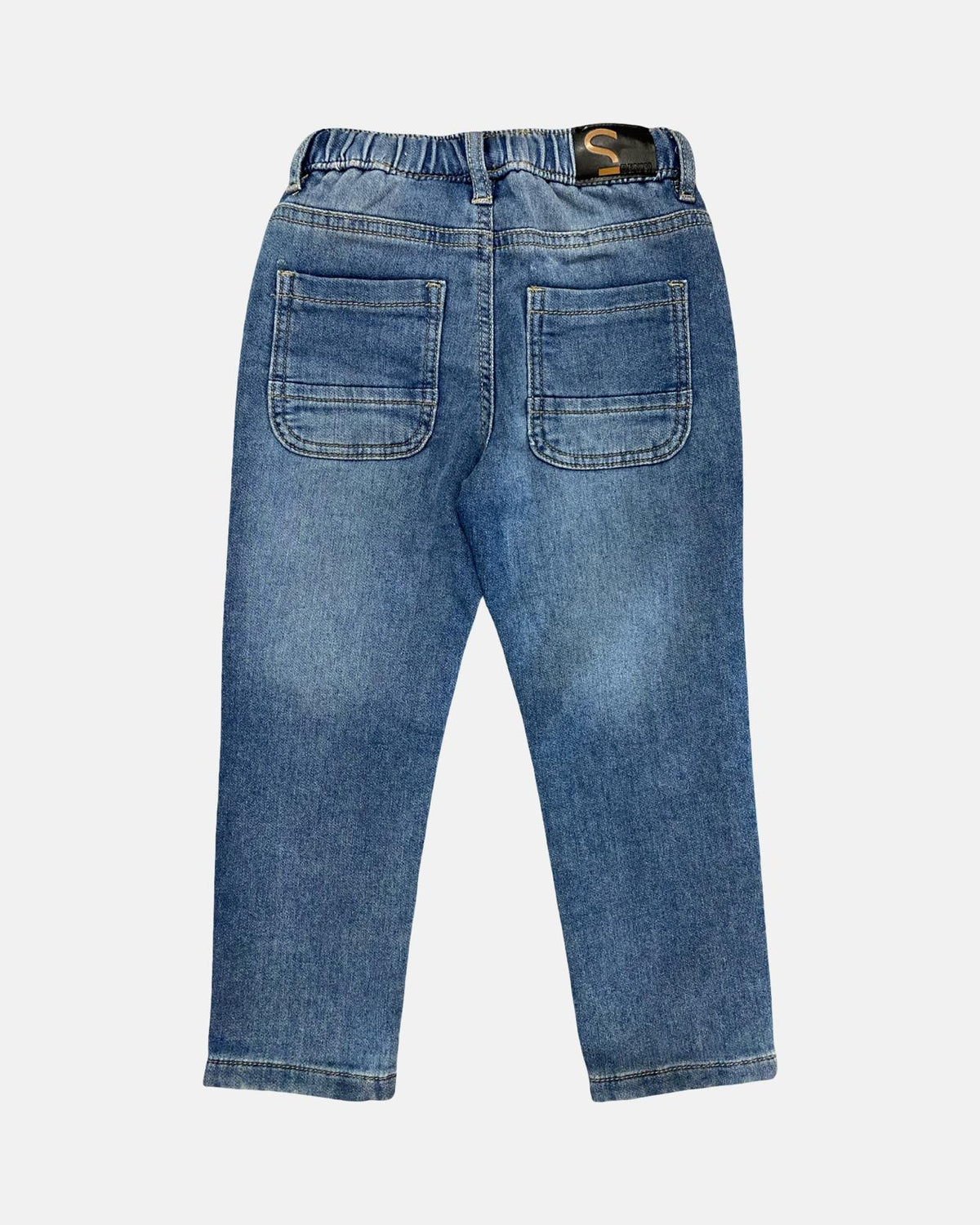 Pantalone Sarabanda in denim chiaro con design semplice e tasche posteriori