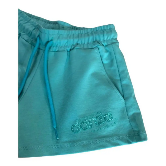 pantaloncini corti ragazza Dimensione Danza turchese con vita elastica coulisse tasche ricamo logo