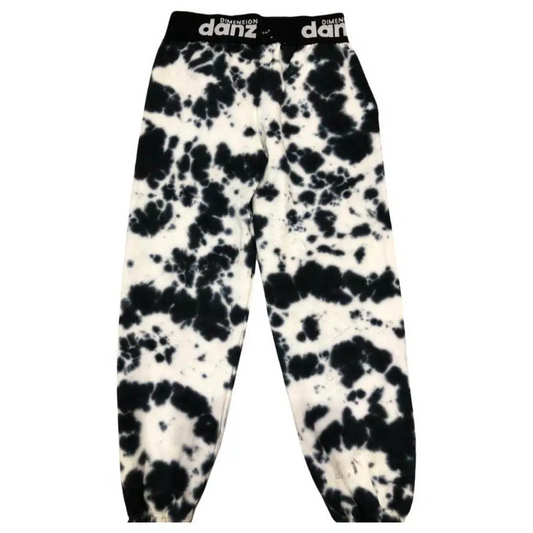 pantaloni tie-dye ragazza Dimensione Danza jogger lunghi in felpa bianco e nero con vita elastica e logo