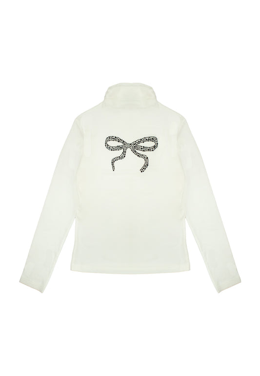 Dolcevita off-white ragazza con fiocco sul retro per un look elegante e casual