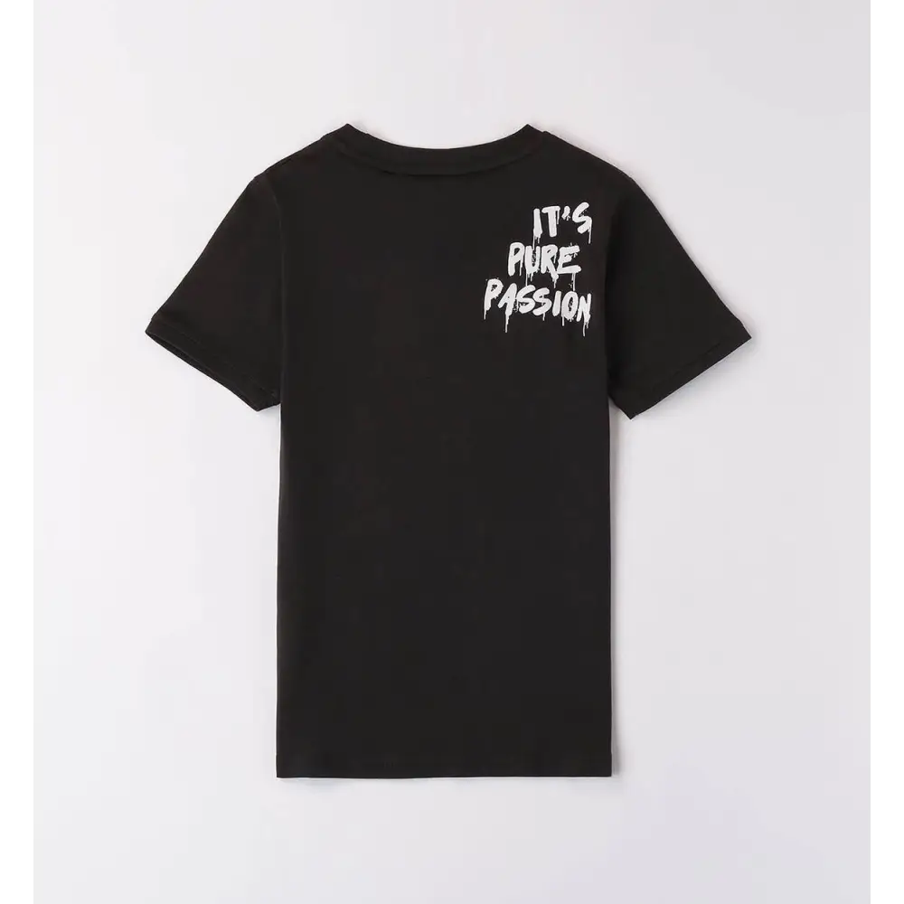 t-shirt Ducati bambino nera maniche corte girocollo con stampa bianca ITS PURE PASSION sulla parte alta