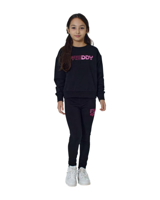 Felpa bambina Freddy nera con logo rosa, perfetta per un look casual e comodo