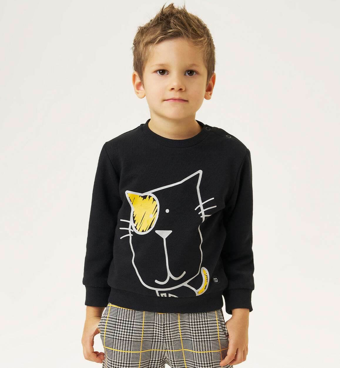 Felpa nera con gatto per bambino Da 12mesi a 8anni Sarabanda 0A035 0658 - OOPS by BabyBimbo 0-16