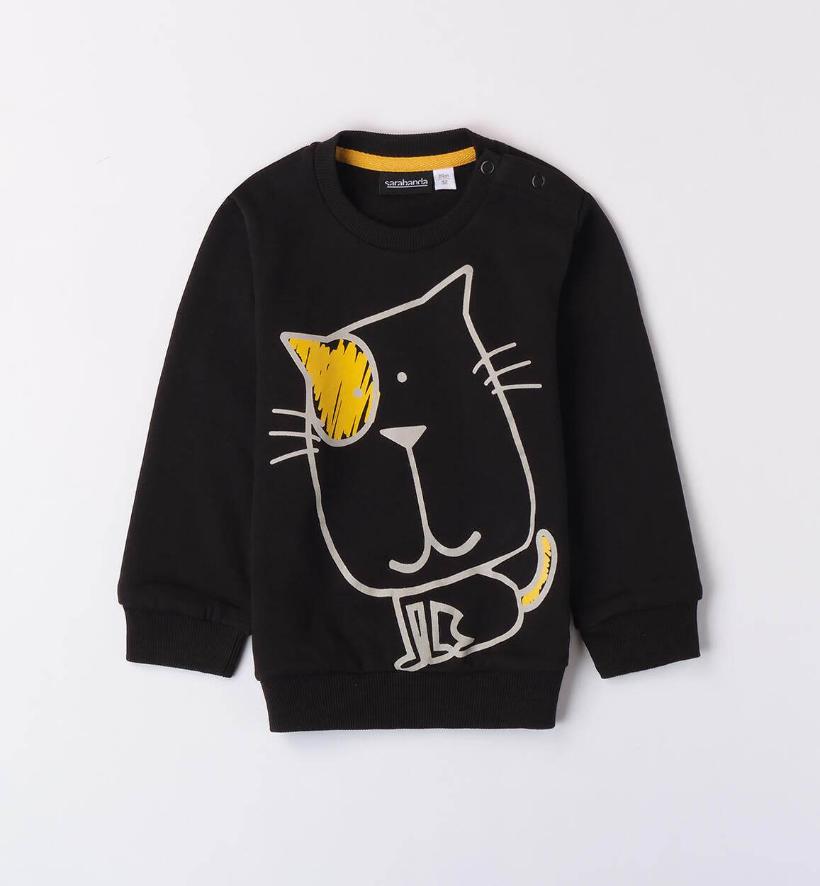 Felpa nera con gatto per bambino Da 12mesi a 8anni Sarabanda 0A035 0658 - OOPS by BabyBimbo 0-16