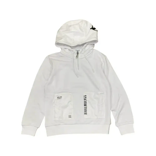 FELPA BIANCA CON CAPPUCCIO BIKKEMBERGS BAMBINO in cotone con tasche frontali e zip corta