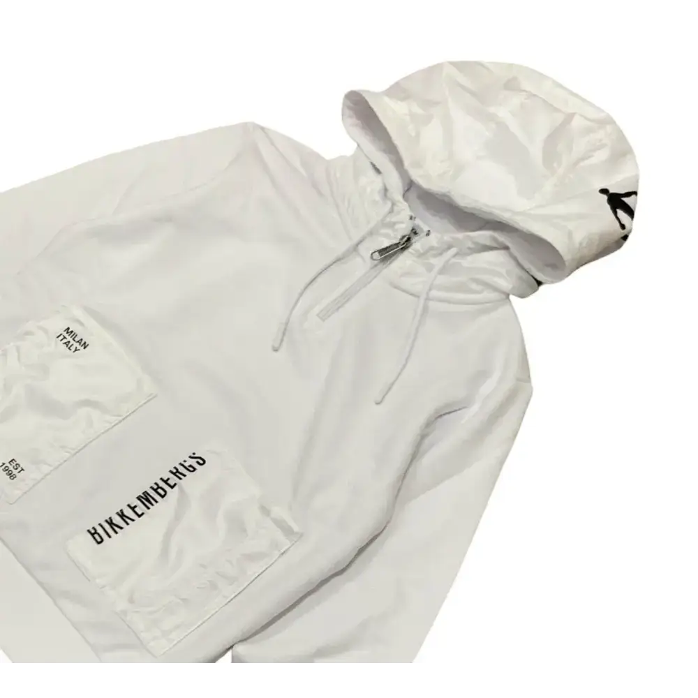 Felpa bianca con cappuccio Bikkembergs bambino con tasche frontali e logo nero sul cappuccio