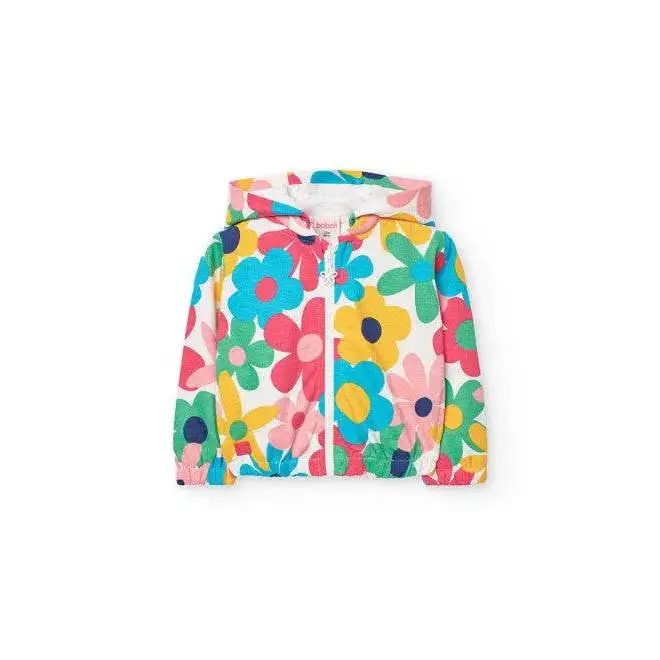 Felpa bambina cappuccio staccabile Boboli con fantasia colorata di grandi fiori e zip frontale