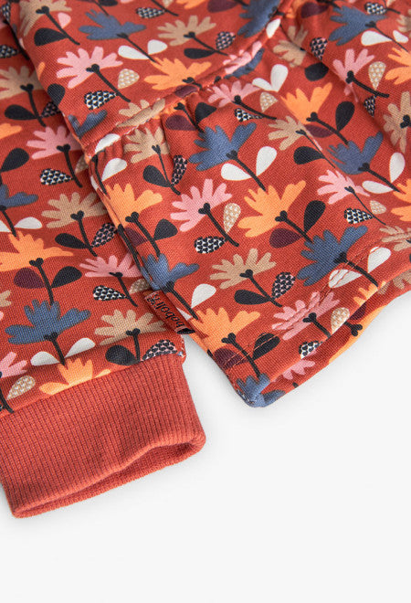 Felpa con stampa floreale e cappuccio rimuovibile bambina Boboli con polsini elasticizzati in cotone