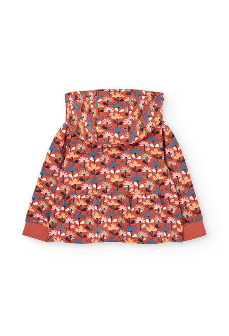 Felpa con stampa floreale e cappuccio rimuovibile bambina di Boboli vista da dietro con motivi colorati