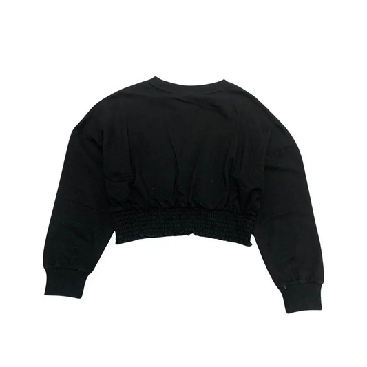 Felpa nera corta a girocollo con maniche lunghe e fondo elasticizzato smock felpa corta ragazza FREDDY ideale per look sportivo