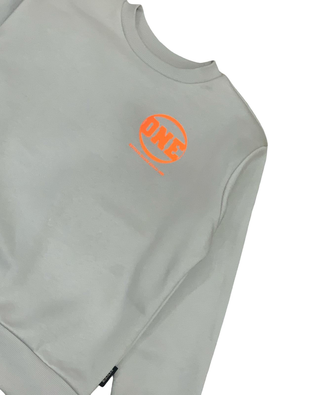 Felpa girocollo ragazzo 16 anni in grigio chiaro con logo arancione sul petto