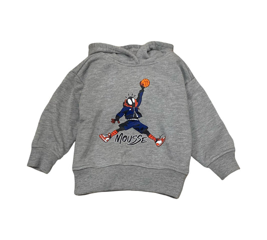 Felpa Grigia Bambino con Cappuccio e Stampa Spider-Air di Mousse per giovani fan del basket