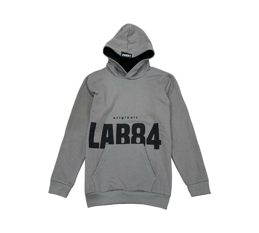 Felpa Grigia con Logo Lab84 con Cappuccio e Tasca Frontal per un look casual e comodo