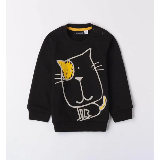 Felpa nera con gatto per bambino Da 12mesi a 8anni Sarabanda 0A035 0658 - OOPS by BabyBimbo 0-16