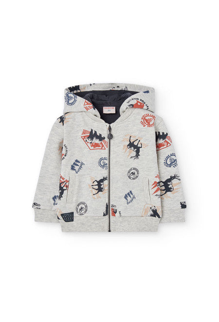 Felpa stampato foresta cappuccio rimuovibile bambino Boboli grigia con zip e tasche frontali