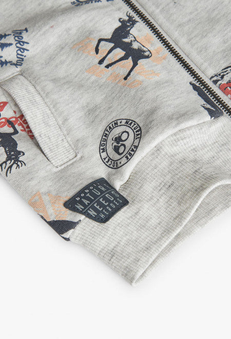 Felpa stampato foresta cappuccio rimuovibile bambino Boboli in tessuto grigio con zip e tasche