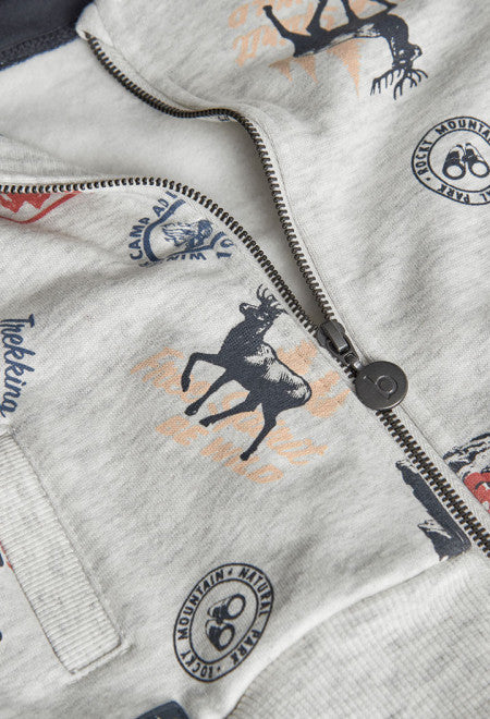 Felpa stampato foresta cappuccio rimuovibile bambino Boboli con zip e disegni animali e natura