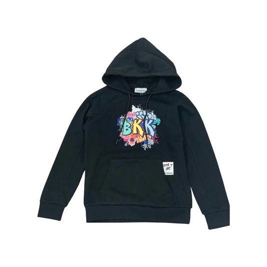 Felpa street art limited edition bambino Bikkembergs nera con cappuccio e stampa colorata BKK