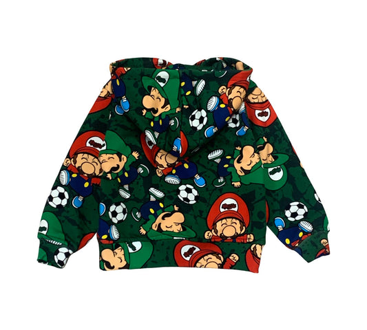 Felpa verde bambino stampa divertente con personaggi di calcio e colori vivaci