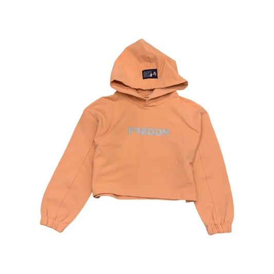 Felpa corta chiusa per bambina con cappuccio color pesca firmata Freddy