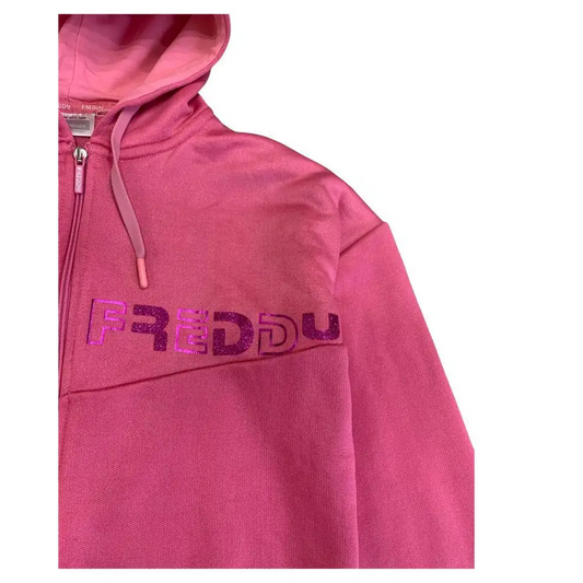 felpa sportiva ragazza FREDDY rosa con cappuccio e zip dettaglio logo lucido sul petto