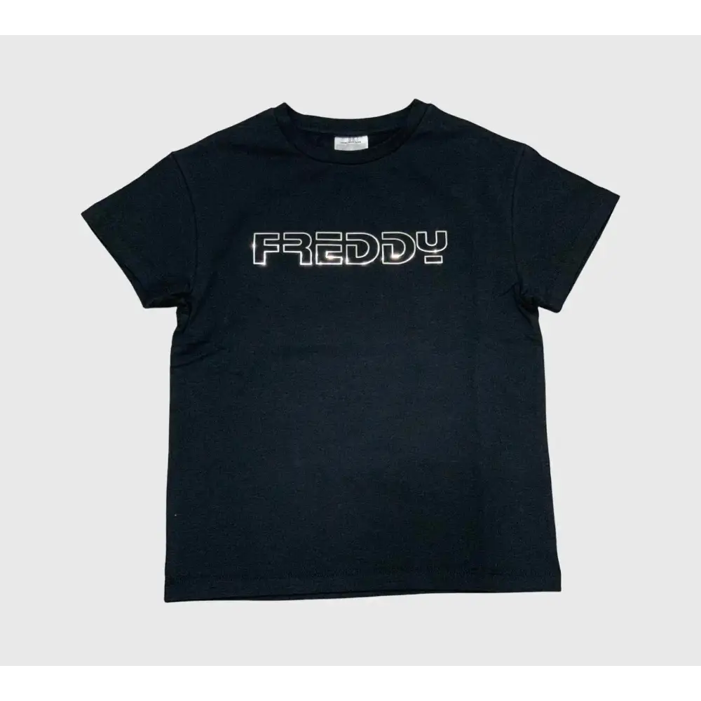 Maglietta logo Freddy bambina nera con scritta Freddy bianca frontale