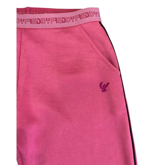pantaloni tuta ragazza FREDDY rosa con vita elasticizzata logo ripetuto tasche laterali e banda nera