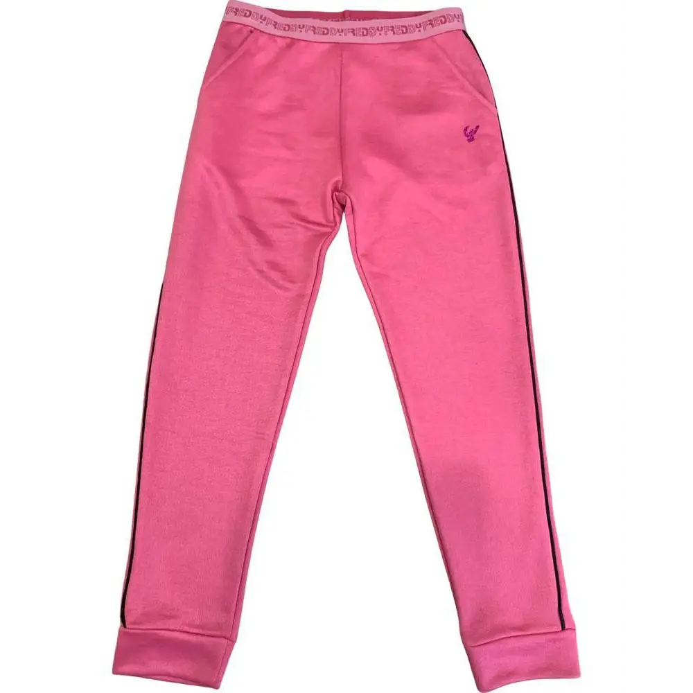 pantaloni tuta ragazza FREDDY rosa slim con vita elasticizzata logo ricamato riga laterale nera e polsini