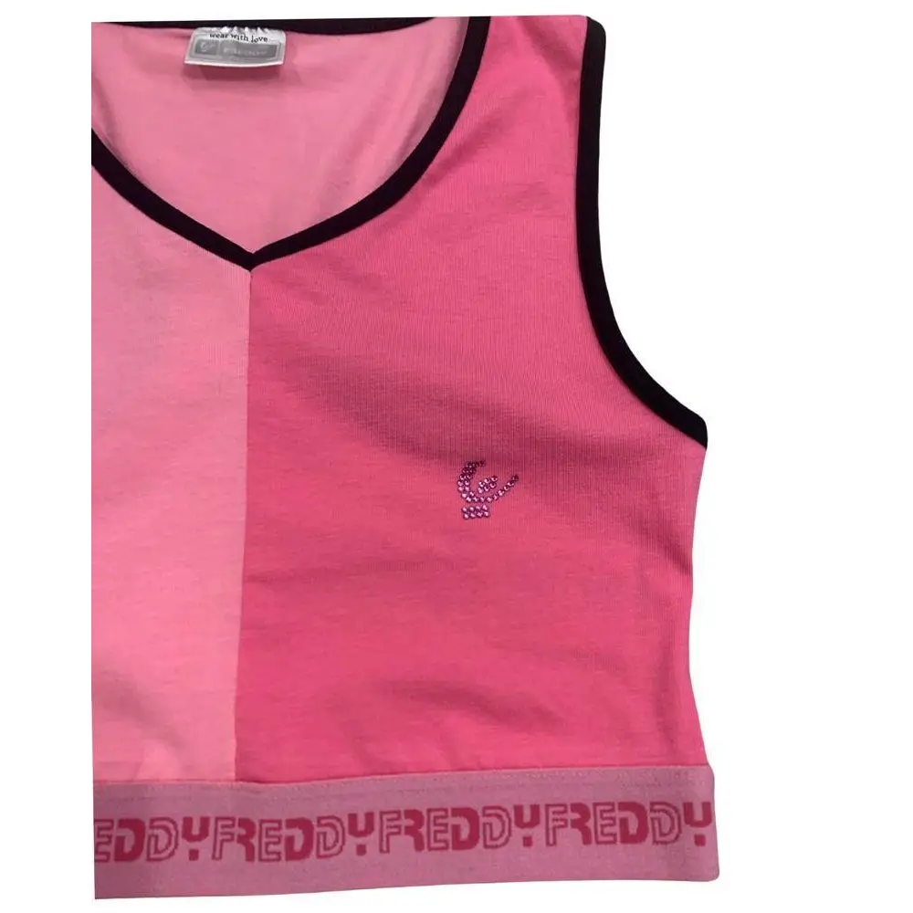top sportivo ragazza 8-16 anni Freddy maglietta crop rosa con bordo nero fascia elastica con logo