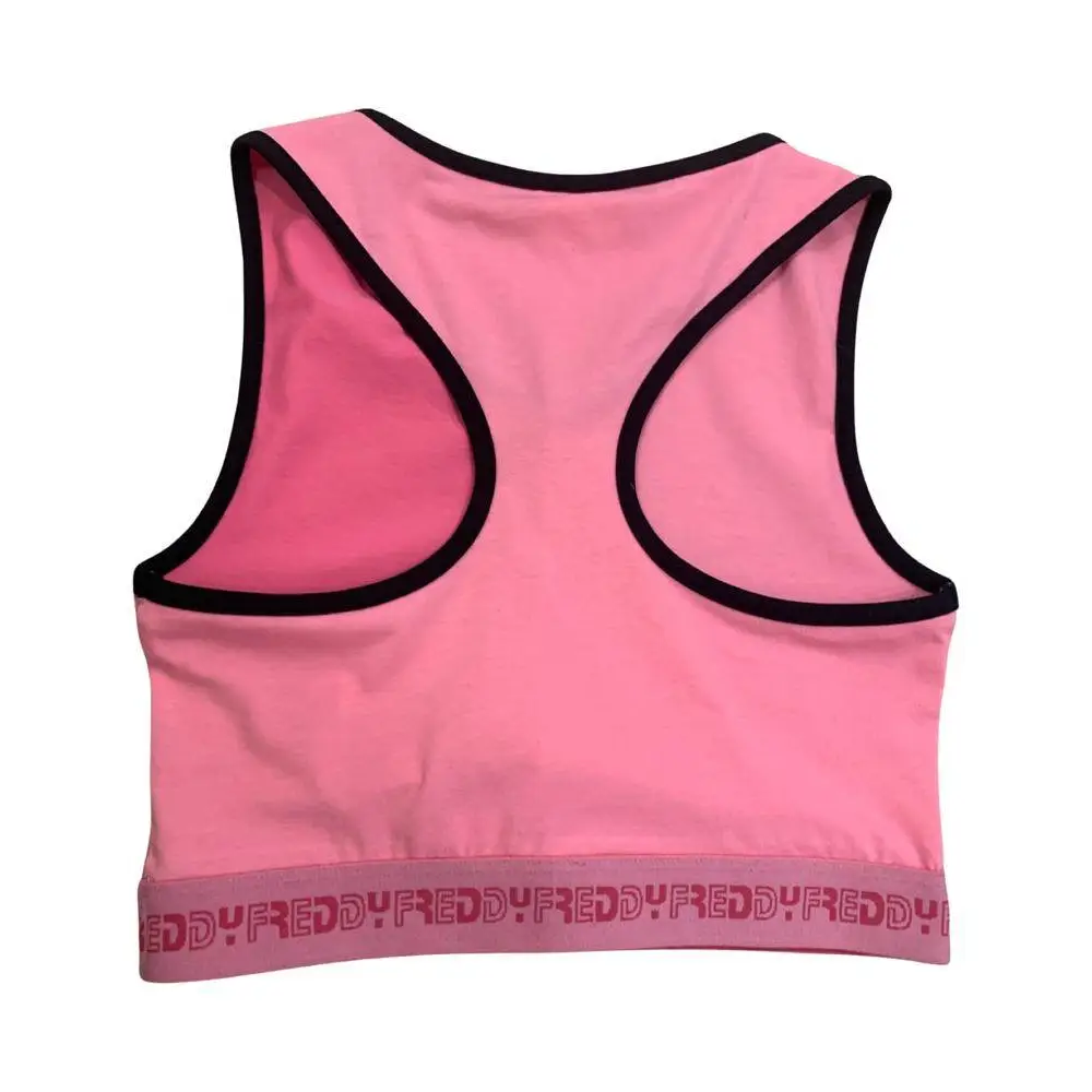 Freddy maglietta top sportivo ragazza 8-16 anni rosa con profili neri racerback e fascia elastica con logo