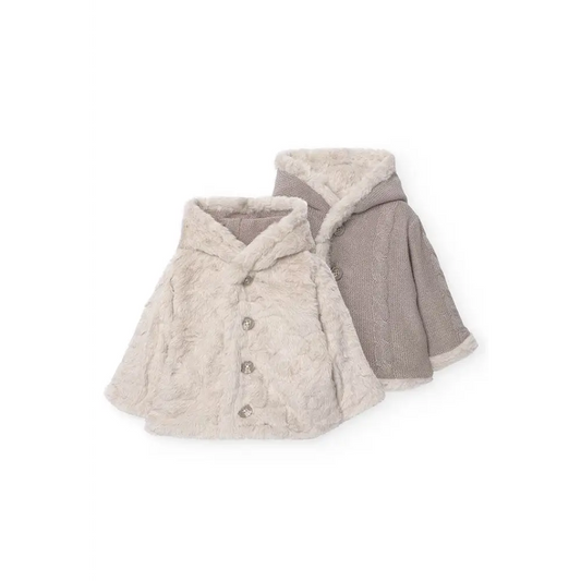 Giacca neonato reversibile pelo di Boboli in color crema e grigio con bottoni frontali