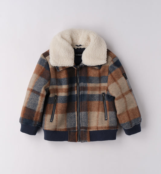 Giubbotto Bambino 18 Mesi-8 Anni con Colletto Sherpa – Fantasia a Quadri in tonalità marroni e blu