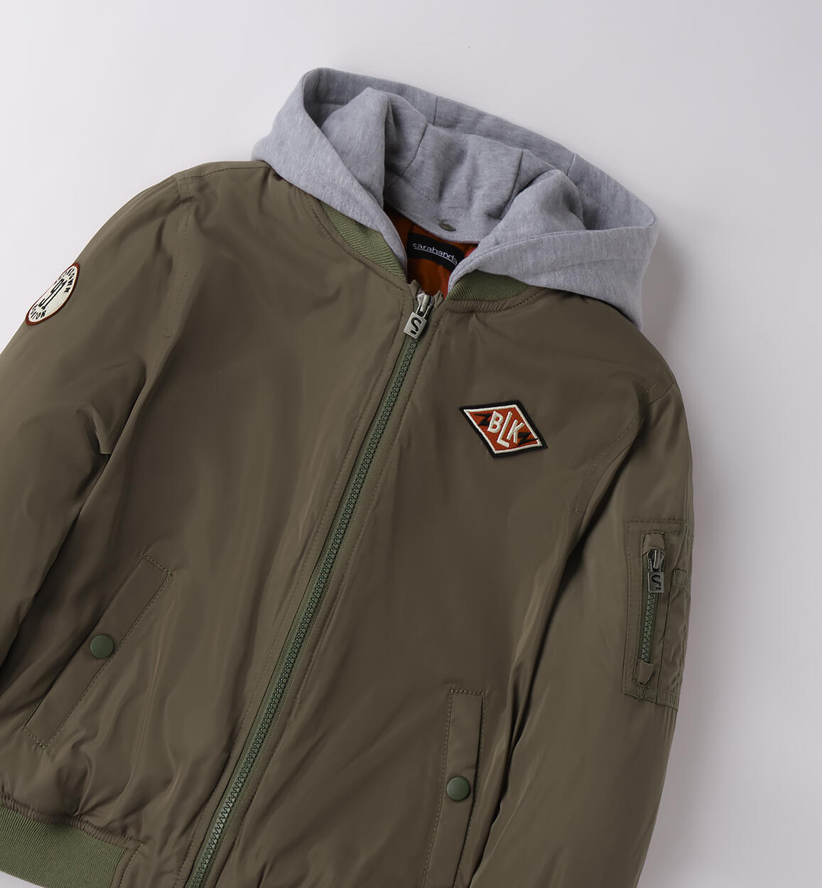 Giubbotto Bomber Ragazzo verde 8-16 Anni con Cappuccio Staccabile e dettagli ricamati