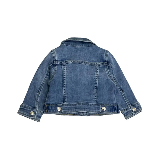 Giubbotto denim neonato Y-Clù blu con bottoni metallici e cuciture dettagliate