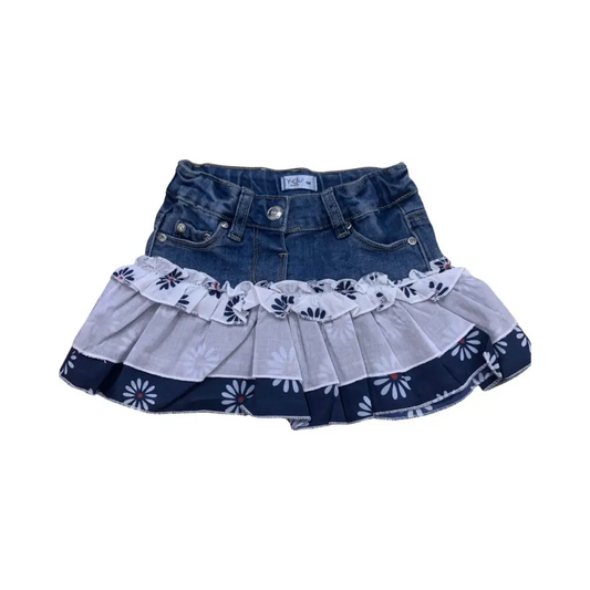 Gonna denim bimba 6 mesi Y-Clù con volant e stampa a fiori per bambine piccole
