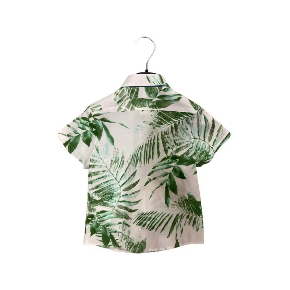 Camicia Y Clu bambino retro su gruccia con stampa foglie verdi su fondo bianco a maniche corte camicia bambino fantasia foglie