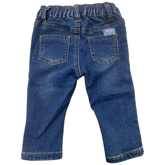 jeans neonato stretch 6-24 mesi Y Clu pantalone in denim blu scuro con vita elasticizzata e tasche posteriori