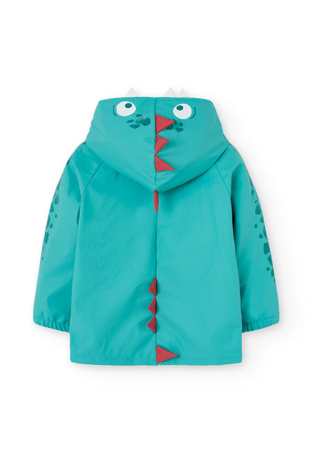 Giubbotto Boboli impermeabile fantasia dinosauro bambino azzurro con cappuccio decorato