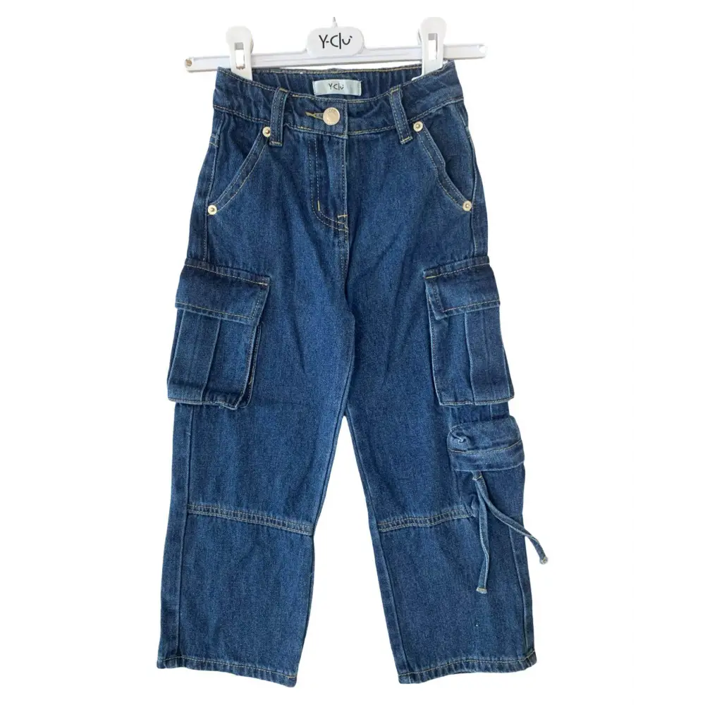 Jeans Cargo multi tasche per bambina da 3anni a 7anni Y-Clu YFBF24P410 - OOPS by BabyBimbo 0-16