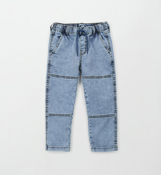 Pantalone Lungo Bambino in Denim Maglia di Cotone Sarabanda - OOPS by BabyBimbo 0-16
