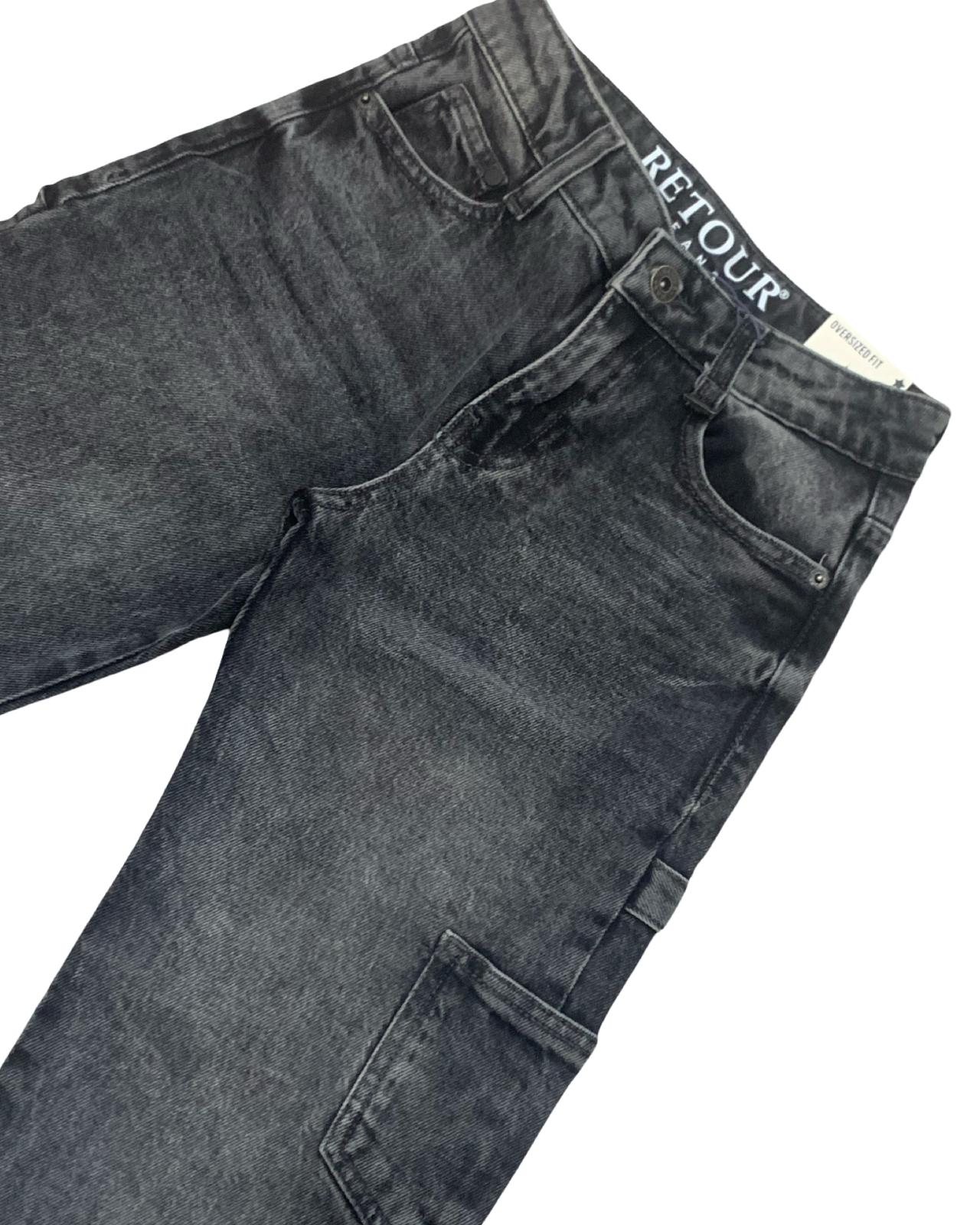 Jeans neri streetwear ragazzo in lavaggio grigio con tasche e vita regolabile